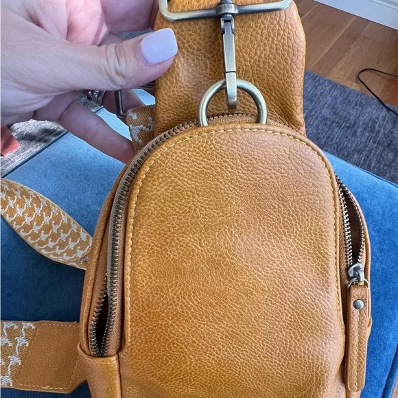 Anthropologie Liberty Sling Crossbody Bag Mustard Yellow Vegan Leather - Picture 4 of 9